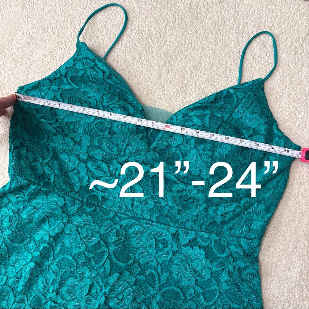 David’s Bridal High Low Dress Lace Jade Green Bridesmaid Prom Size 18 - Picture 8 of 16